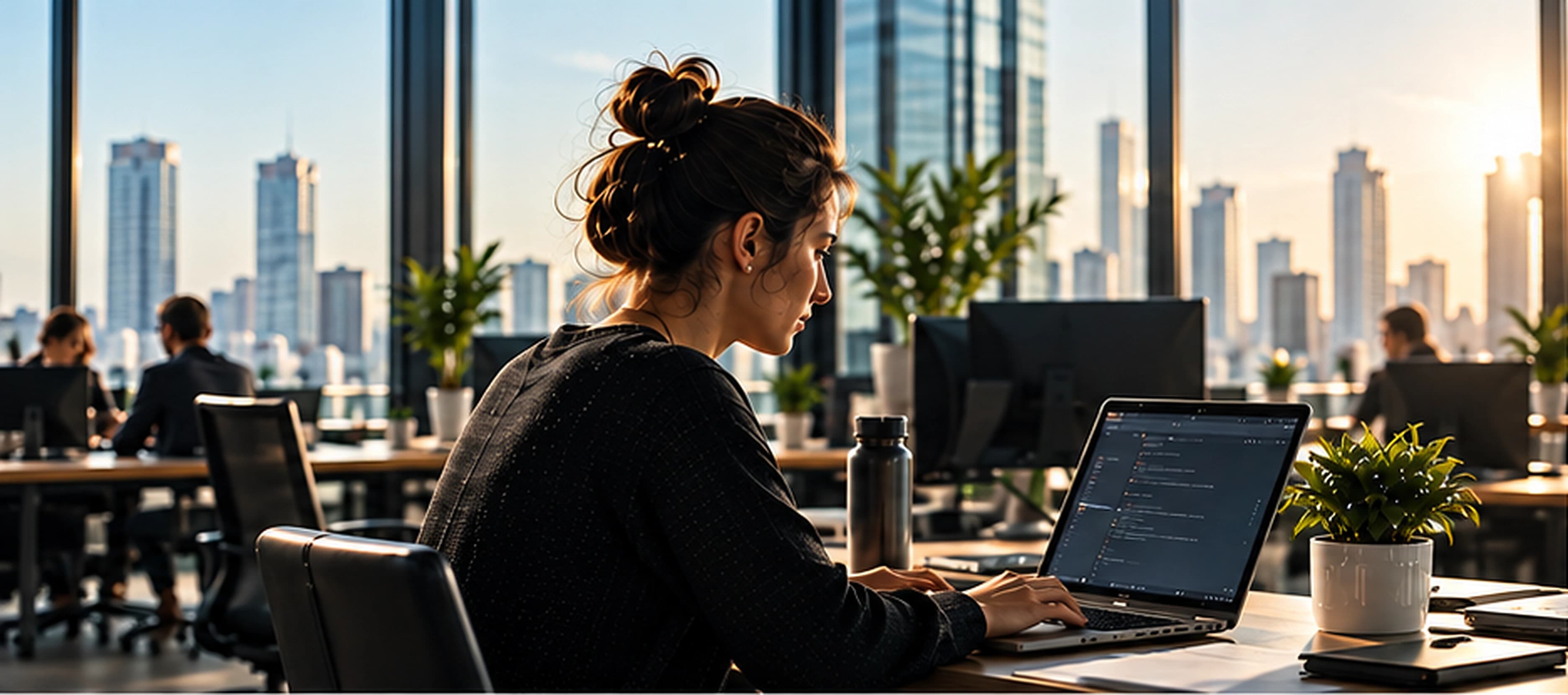 A NomaCX team member working at a laptop